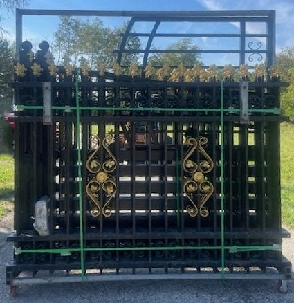 Ornate Iron and Gold Fence With Bi-Parting Gate